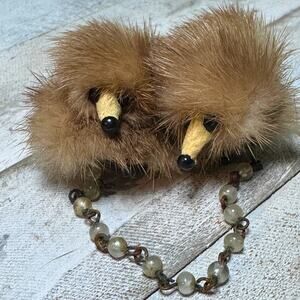 1950s Vintage Hedgehog Sweater Clips – Mink Fur Mid Century Kitsch Accessory